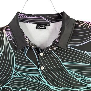 Sunday Swagger Polo Shirt Mens 2XL Black Teal Pink Abstract Performance Golf
